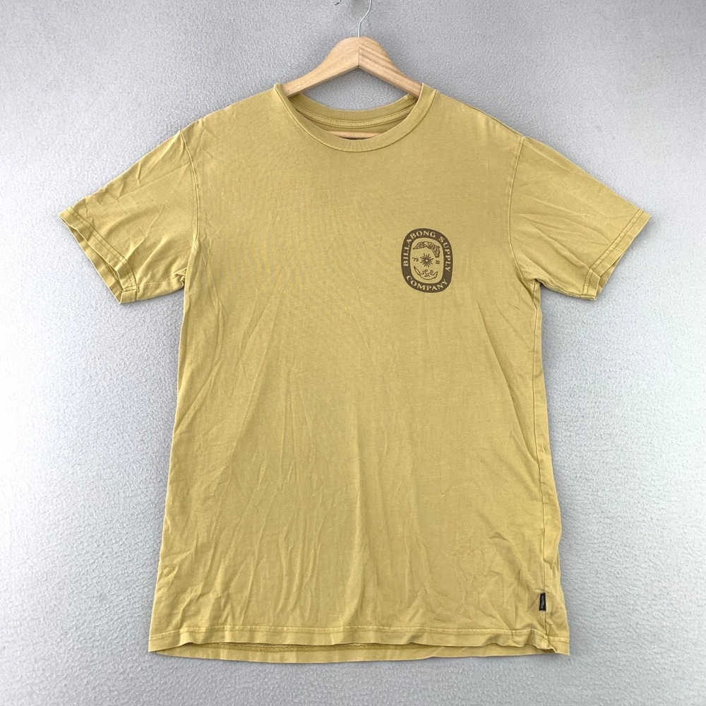 Billabong Wave Washed T-Shirt Mens Small‎ Gold Graphic Tee Outdoor Surf Skater